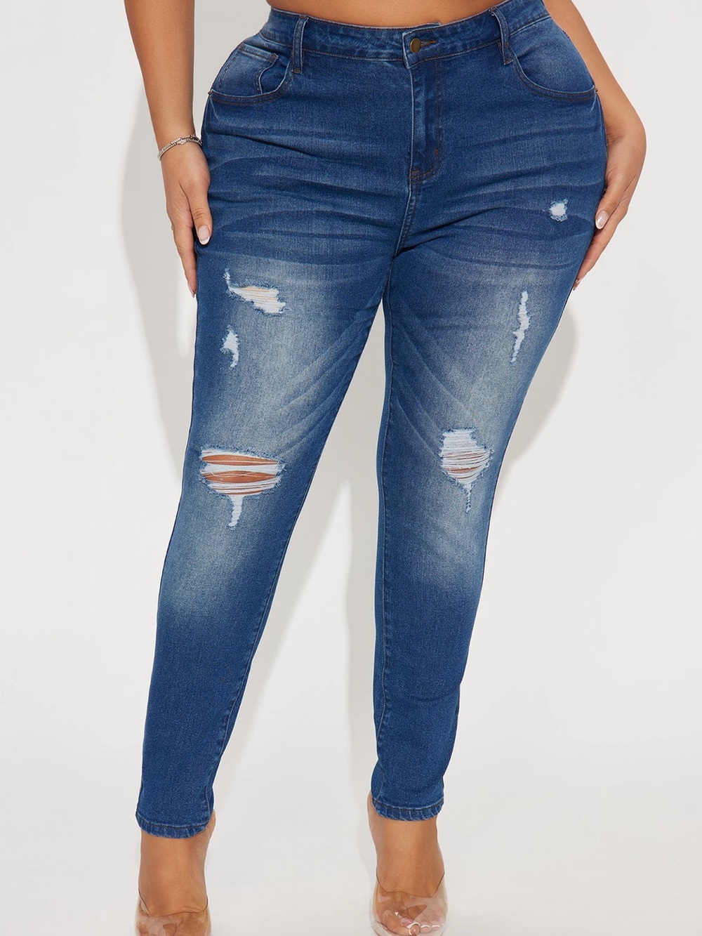 Fashion Nova Plus Size Ripped Skinny Jeans - Blue